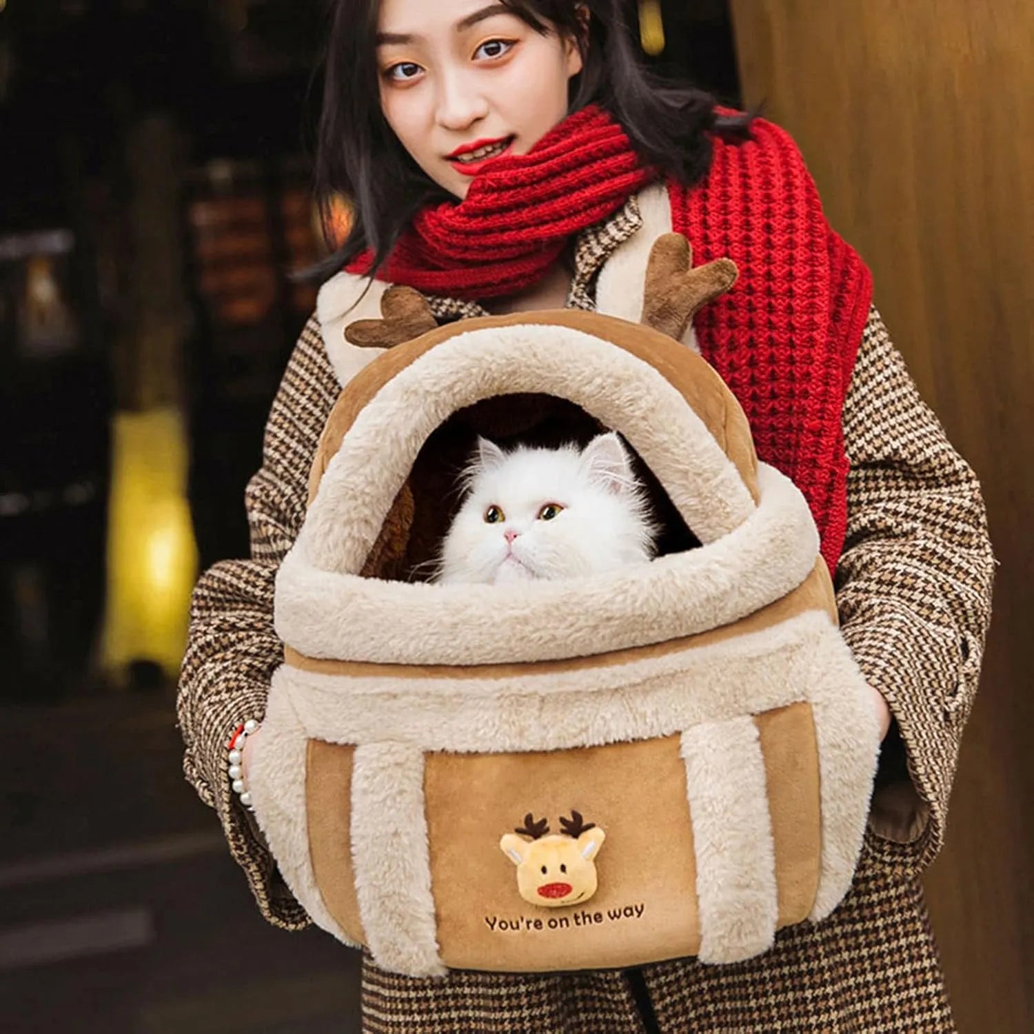 Plush Reindeer Pet Carrier Backpack – 4 Styles, 2 Sizes