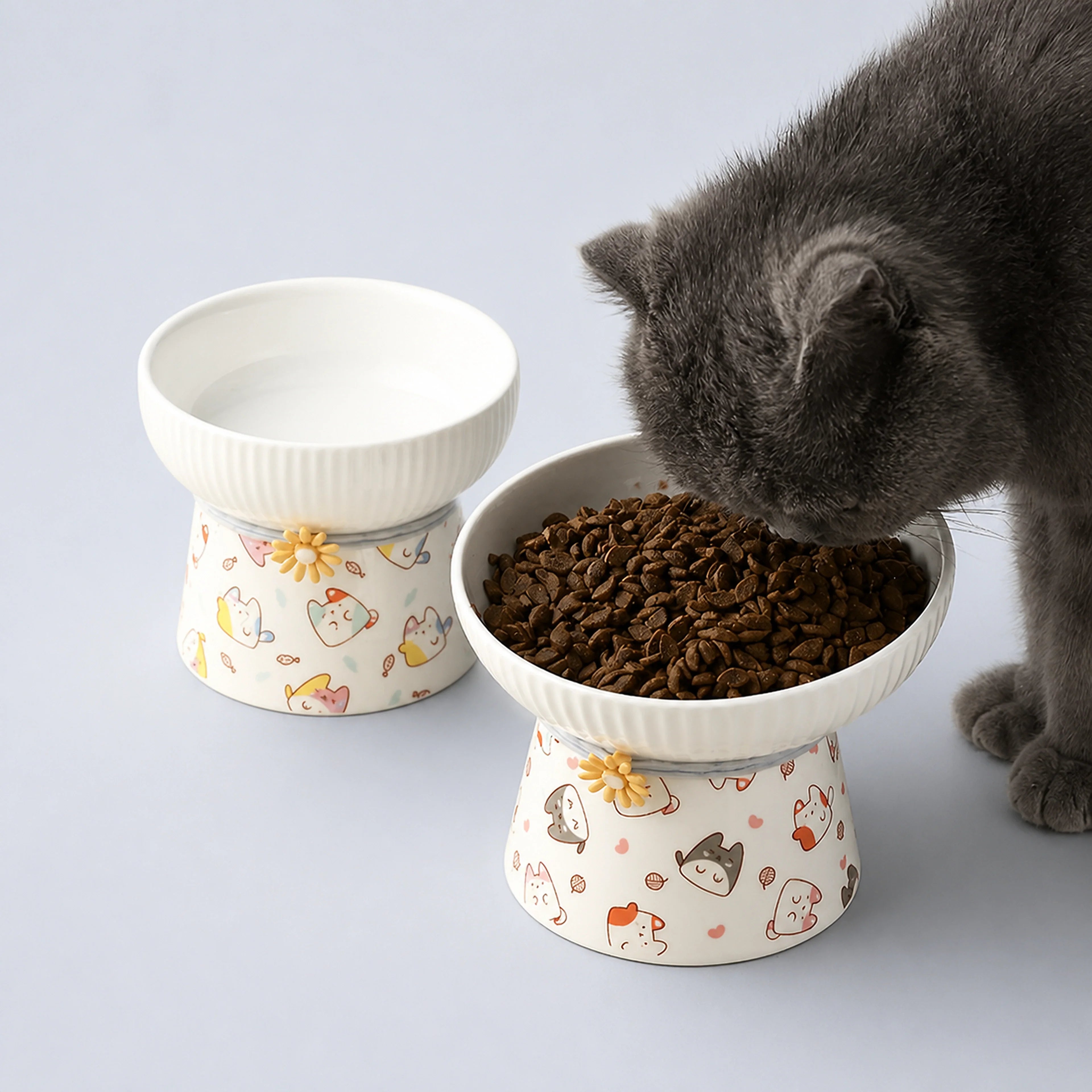 Cute Printed Raised Ceramic Cat Bowl – 4 Designs | ALDERKIN