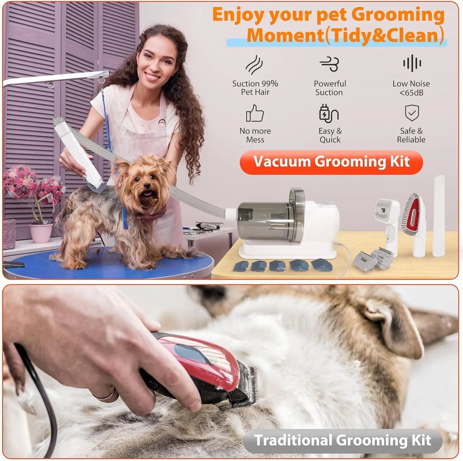 2 L Pet Grooming Vacuum Kit with Clippers and Brushes