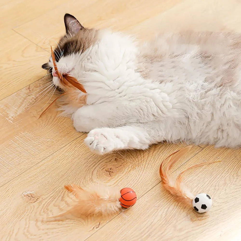 Bouncy Feather Sports Ball Toys for Indoor Cats