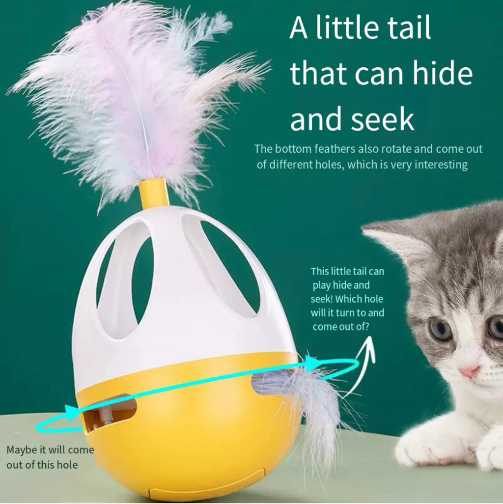Tumbler Cat Toy with Feather & Rolling Ball – 2 Colors