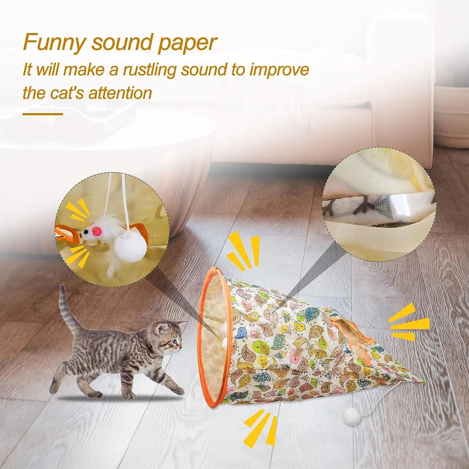 Foldable Cat Play Tunnel with Peek Holes & Hanging Toys