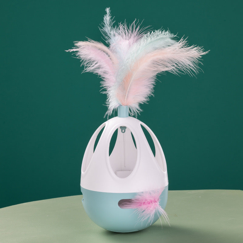 Tumbler Cat Toy with Feather & Rolling Ball – 2 Colors