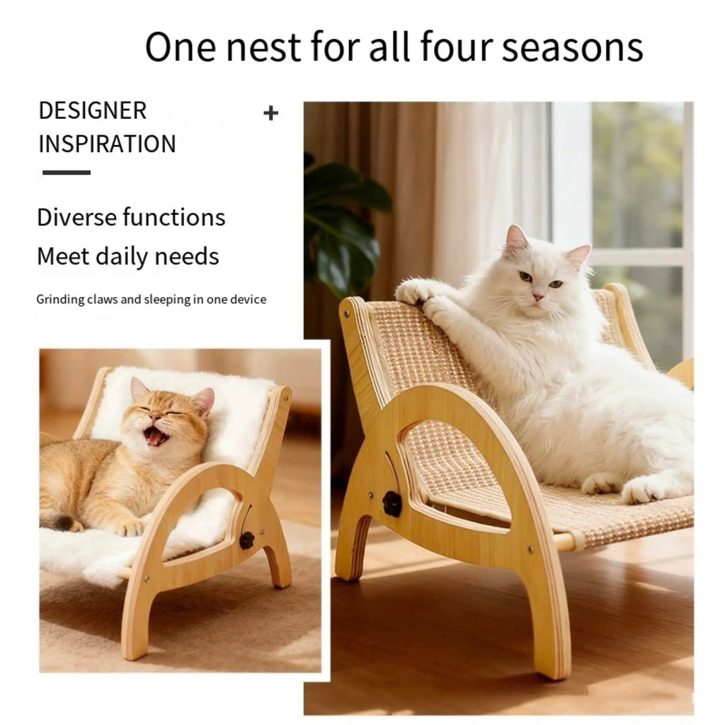 Adjustable Wooden Cat Scratcher Lounge with Sisal Mat