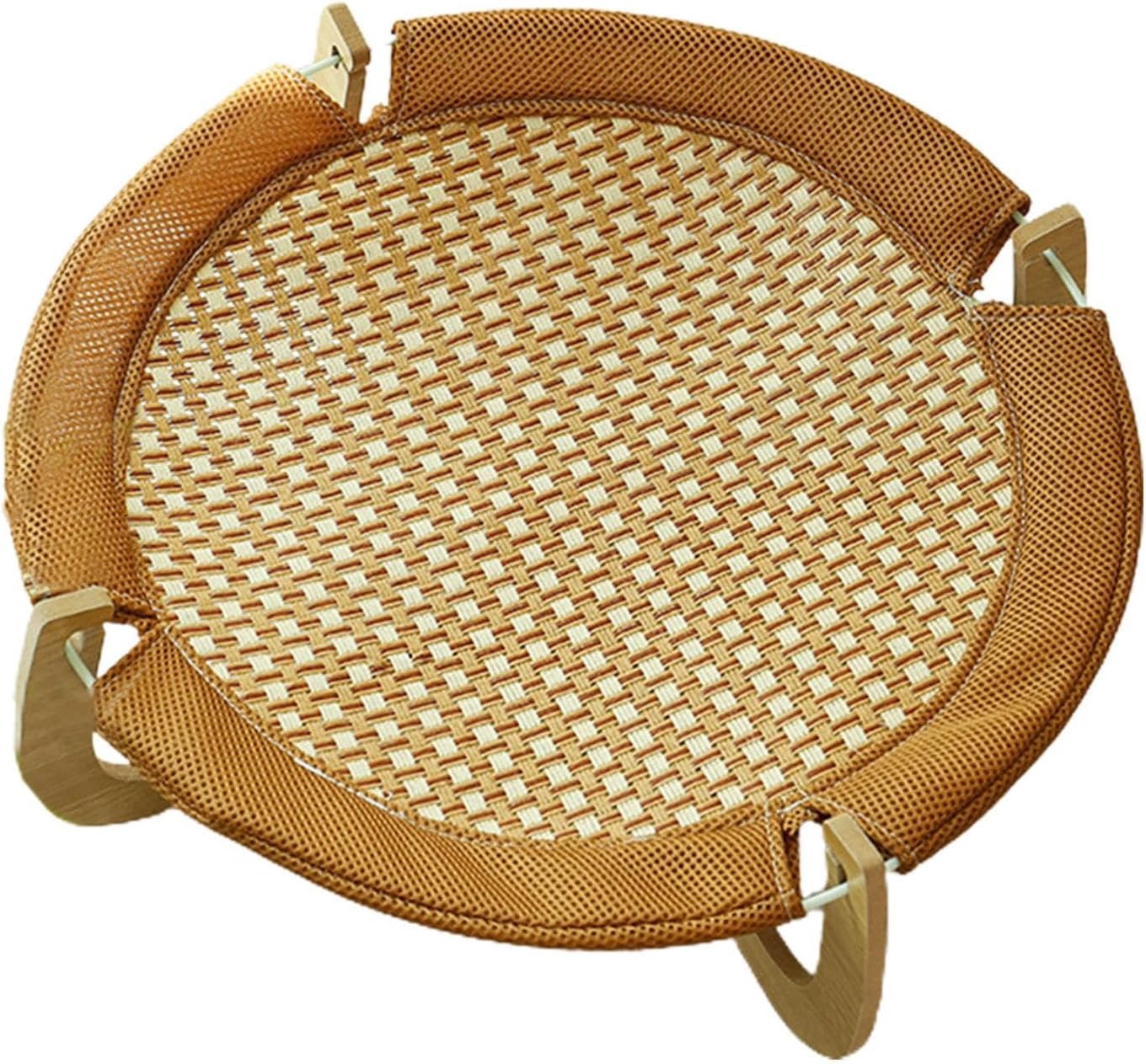 Elevated Natural Rattan Cat Bed with Wooden Base