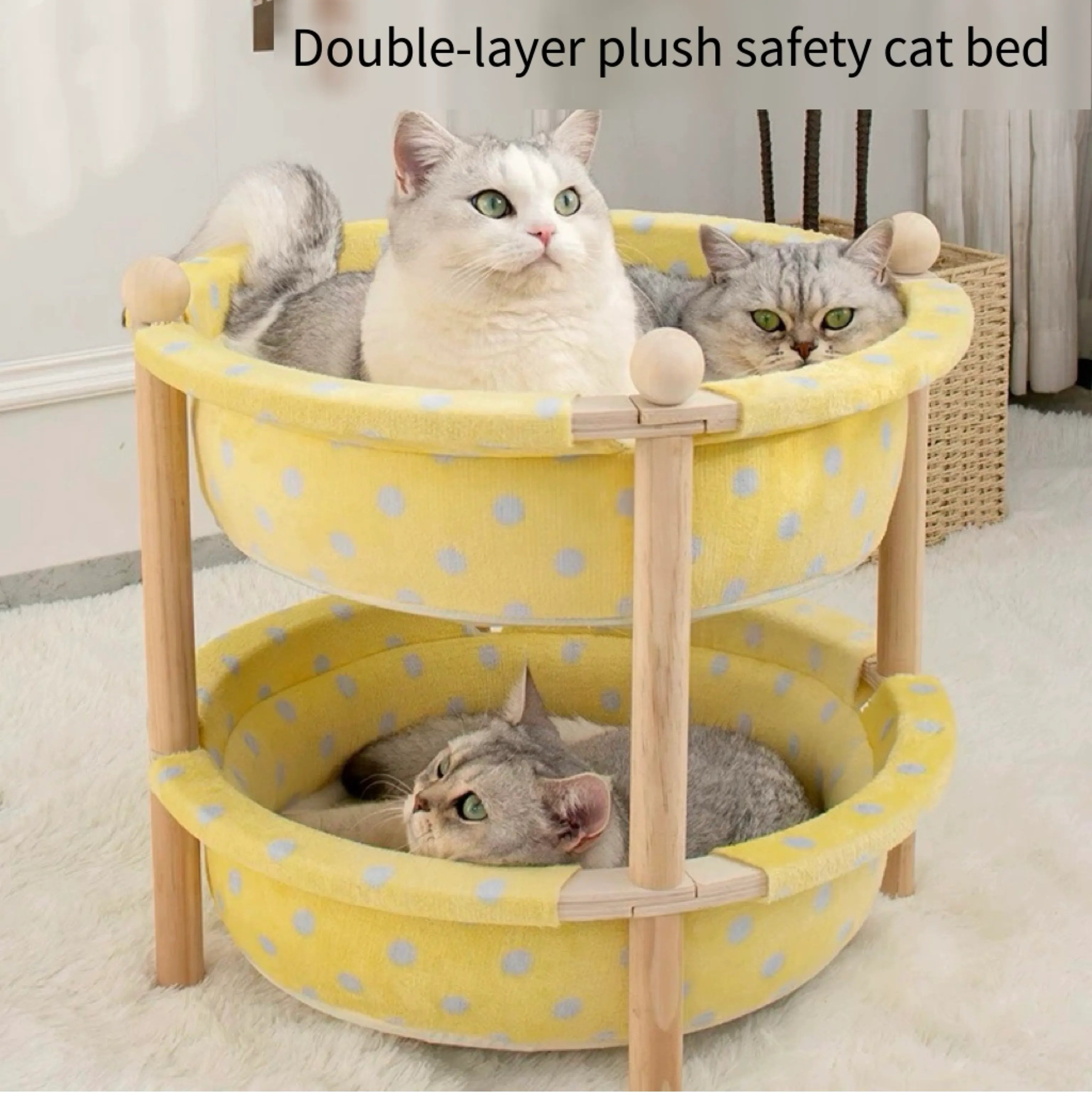 2-Layer Pine Wood Cat Hammock Bed with Washable Covers