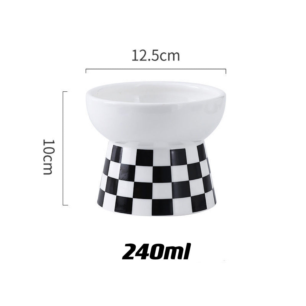 Black & White Raised Ceramic Cat Bowl – Single or 2-Piece Set