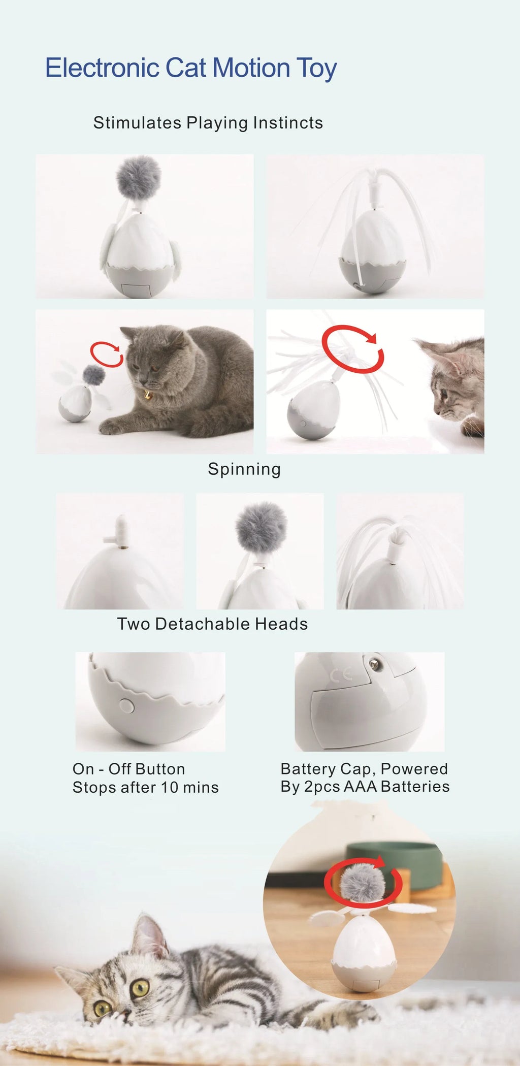 Electronic Tumbler Cat Toy with Pom-Pom & Feathers