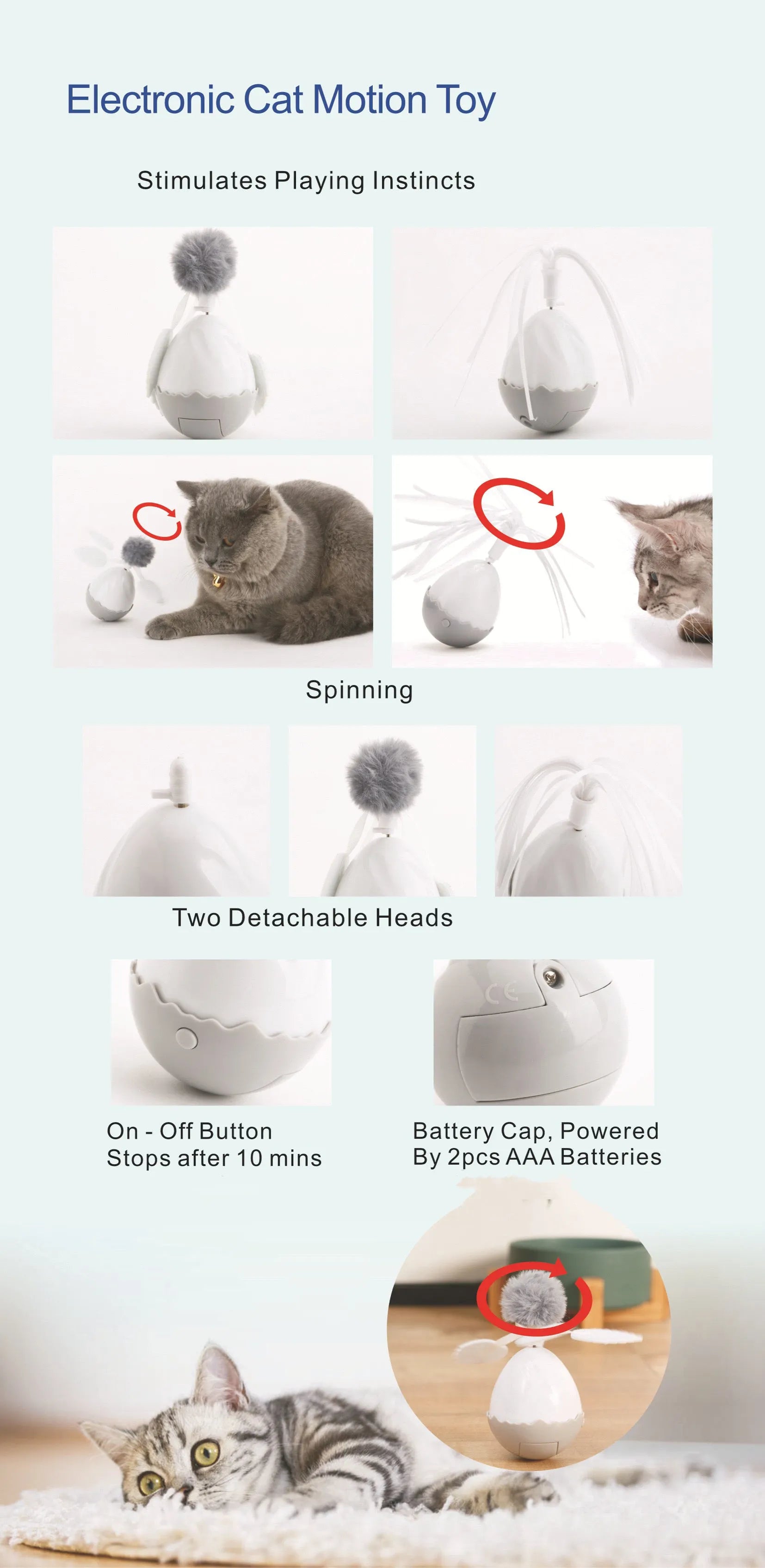 Electronic Tumbler Cat Toy with Pom-Pom & Feathers