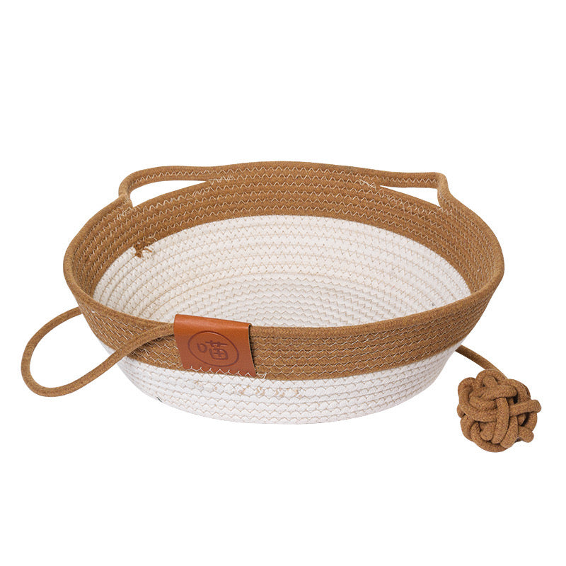 Handwoven Cotton Rope Cat Basket Bed with Teaser – 10 Designs