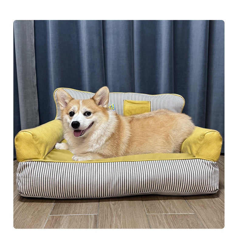 Striped Bolster Pet Sofa Bed – 2 Styles, 3 Sizes