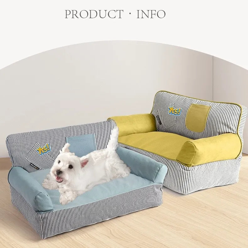 Striped Bolster Pet Sofa Bed – 2 Styles, 3 Sizes
