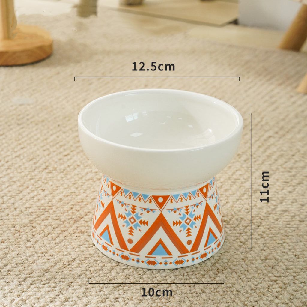 Geometric Pattern Raised Ceramic Cat Bowl – 9 Designs