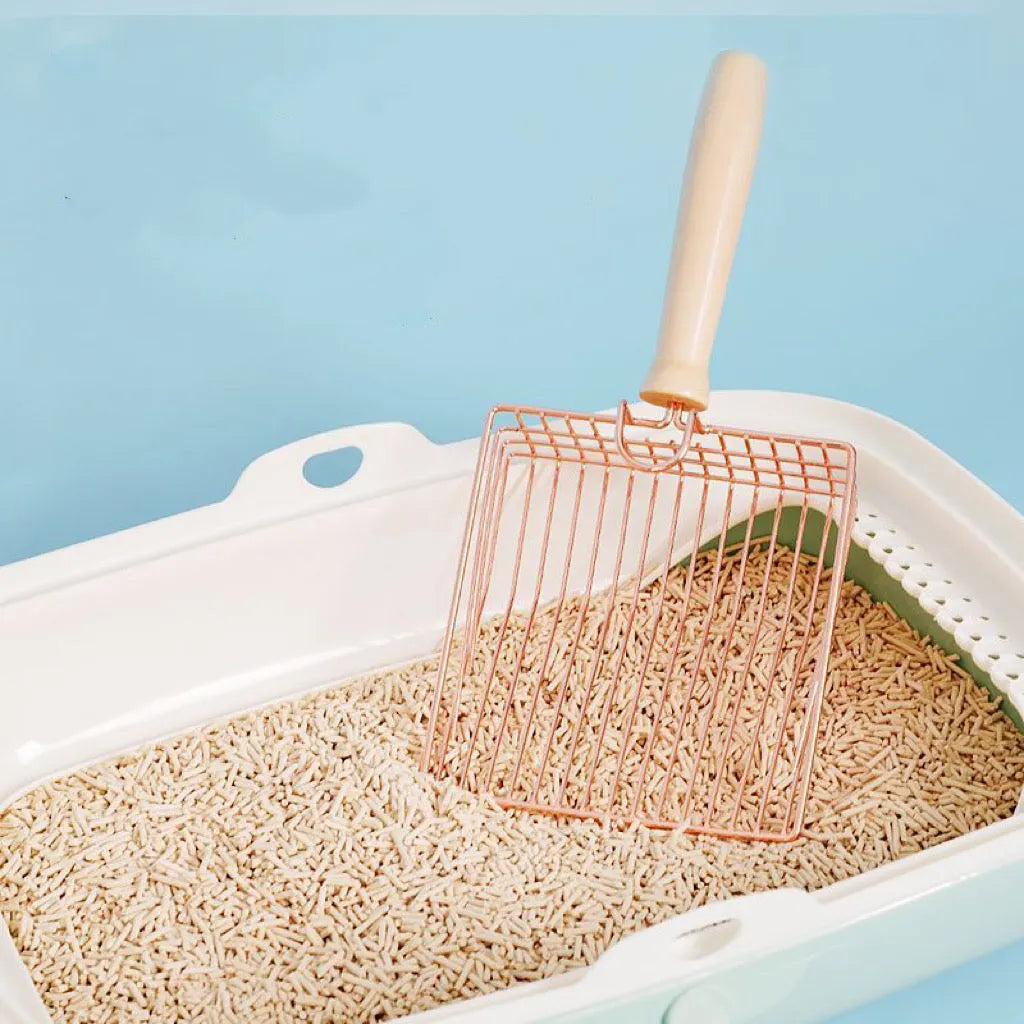 Large Wire Cat Litter Scoop with Wooden Handle – Color & Bag Options