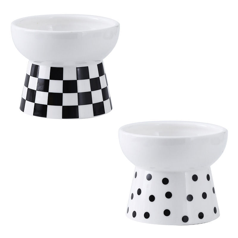 Black & White Raised Ceramic Cat Bowl – Single or 2-Piece Set