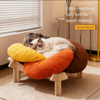 Flower-Shaped Cushioned Cat Lounge with Wooden Base