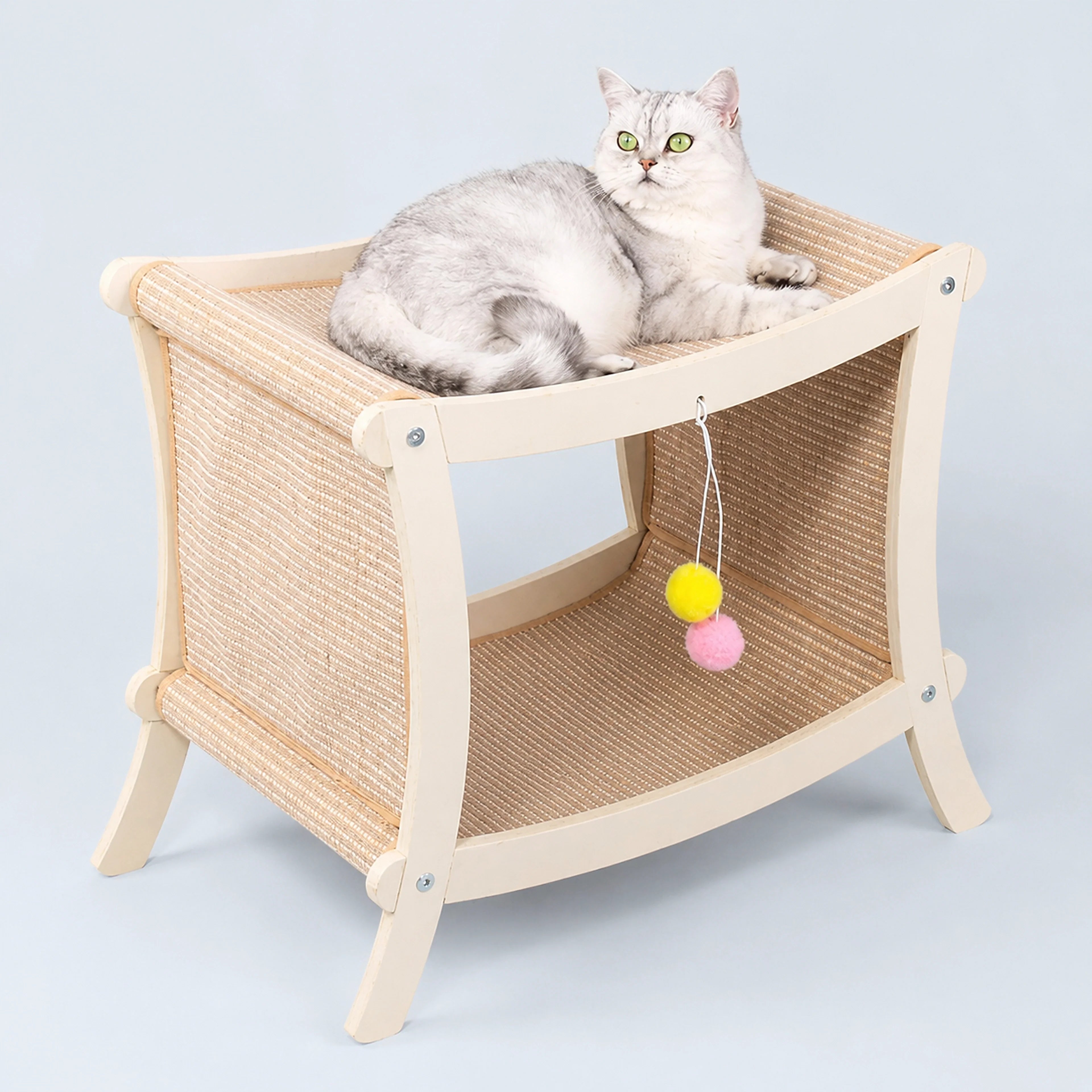 Double-Tier Cat Hammock & Scratcher with Hanging Toys – 2 Styles | ALDERKIN