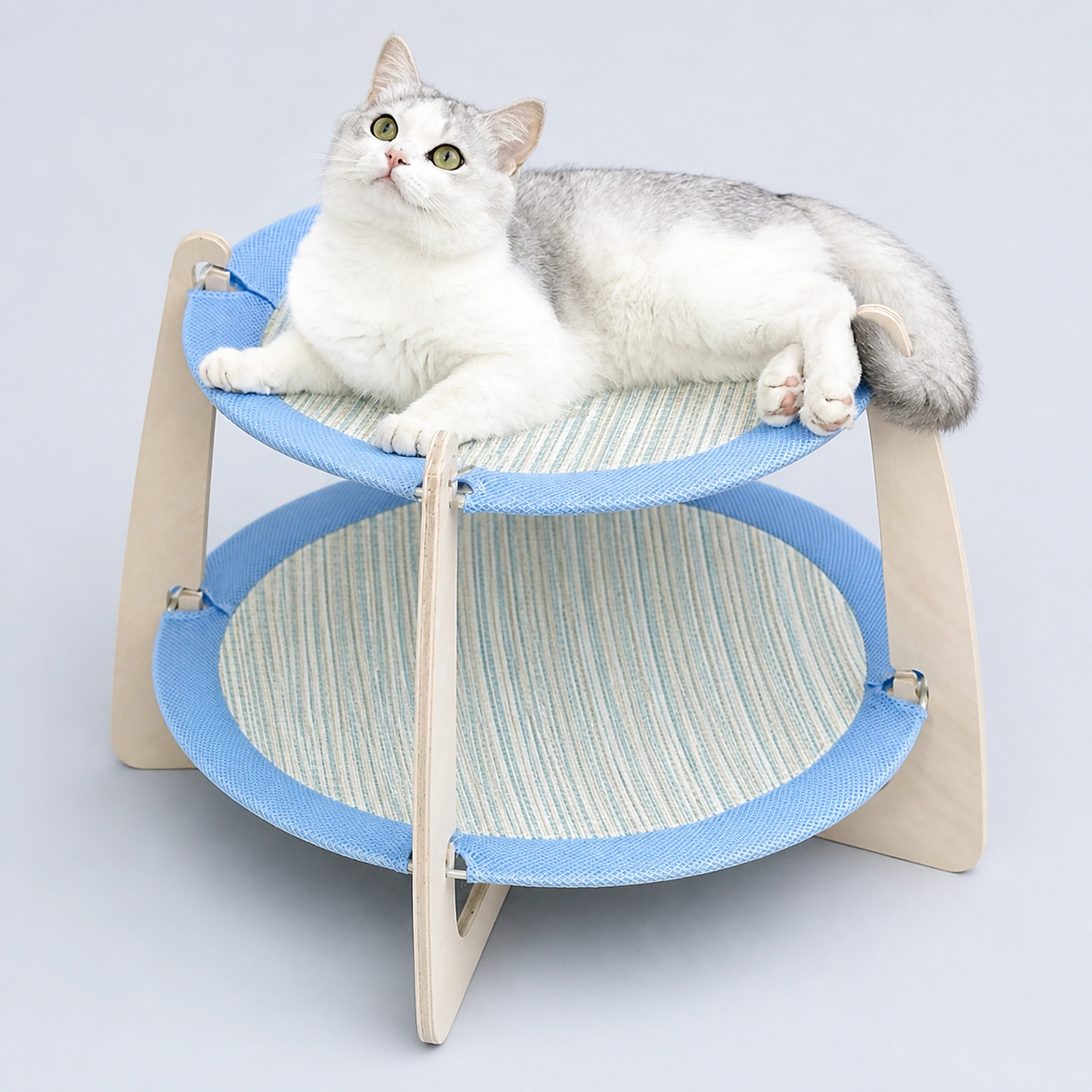 Double-Tier Wooden Cat Hammock with Woven Mats – 3 Colors | ALDERKIN
