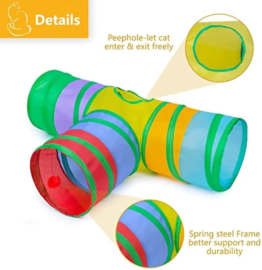3-Way Collapsible Cat Tunnel with Play Ball – 7 Styles