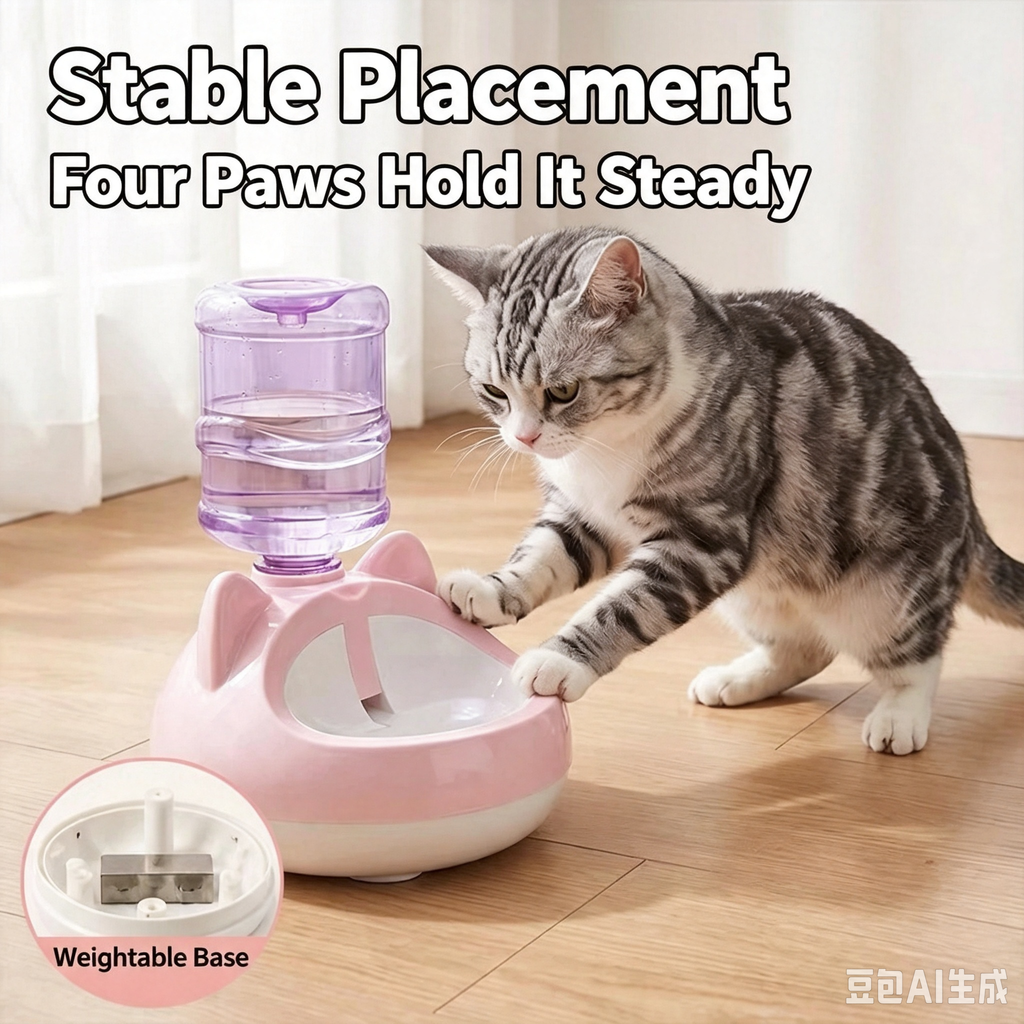 Cat-Ear Gravity Pet Water Dispenser with Weighted Base – 4 Colors