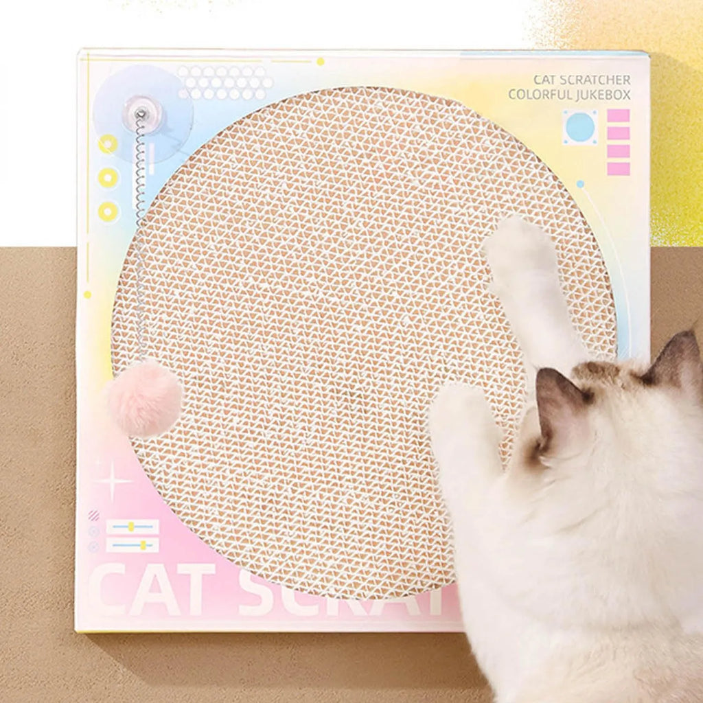 Record Player Cardboard Cat Scratcher with Play Ball – 2 Colors