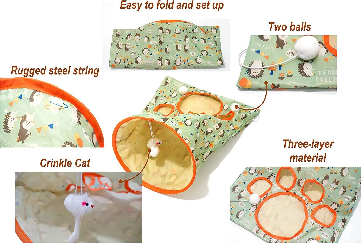 Foldable Cat Play Tunnel with Peek Holes & Hanging Toys