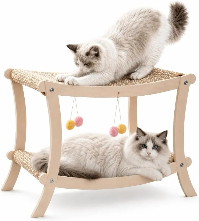 Double-Tier Cat Hammock & Scratcher with Hanging Toys – 2 Styles
