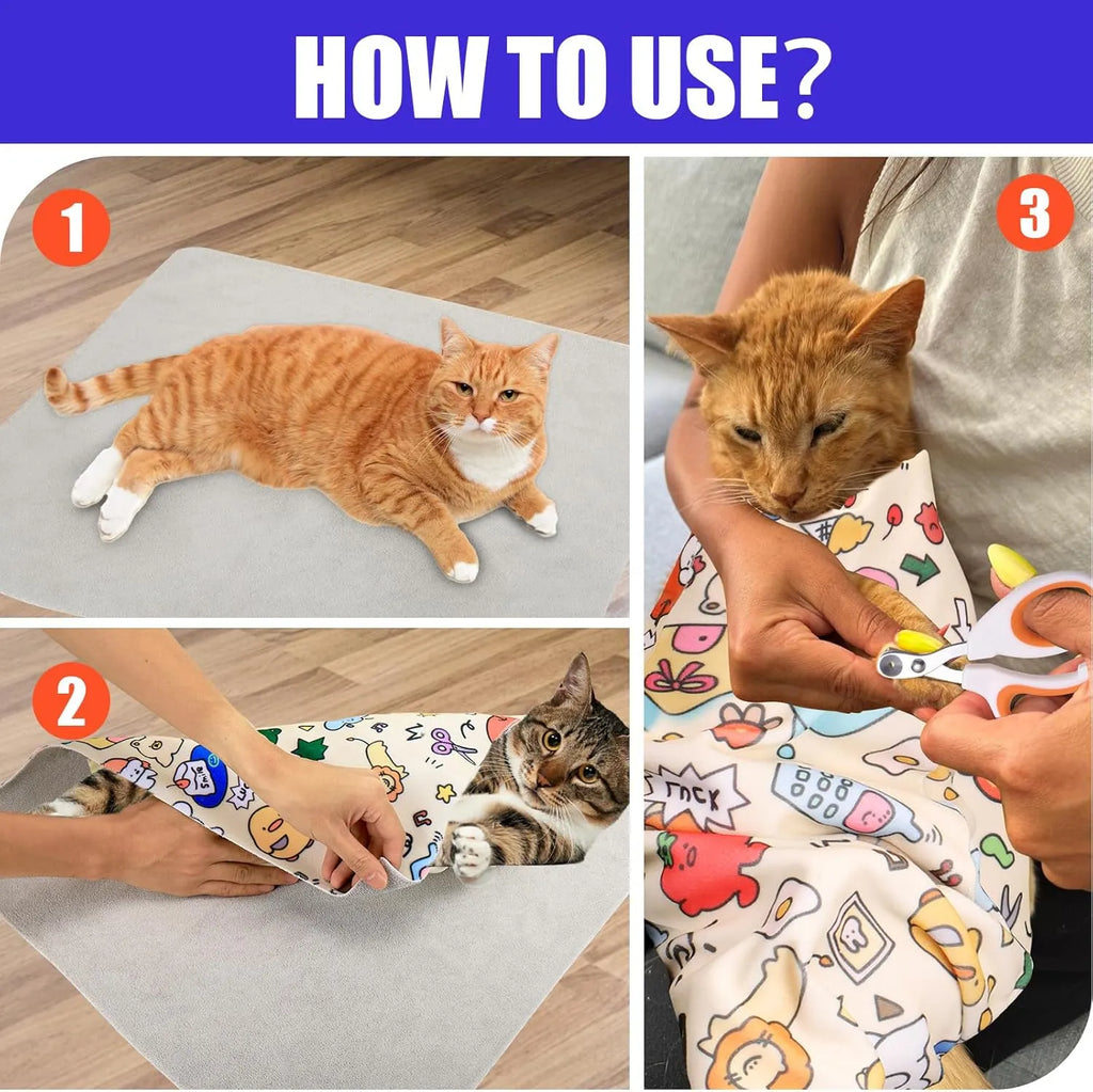 Cat Grooming Wrap for Nail Trimming – M & L, 10 Styles