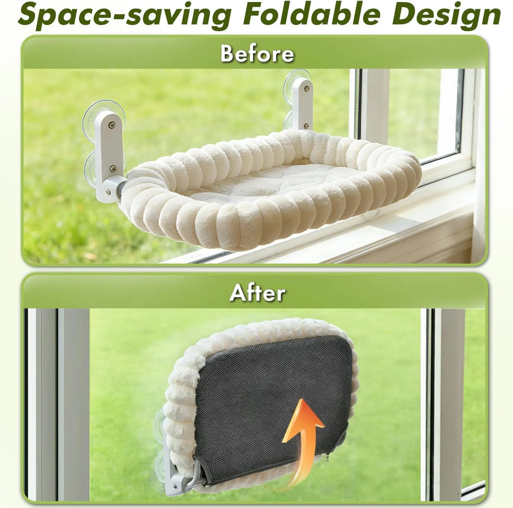 Foldable Plush Bolster Cat Window Bed with Suction Cups
