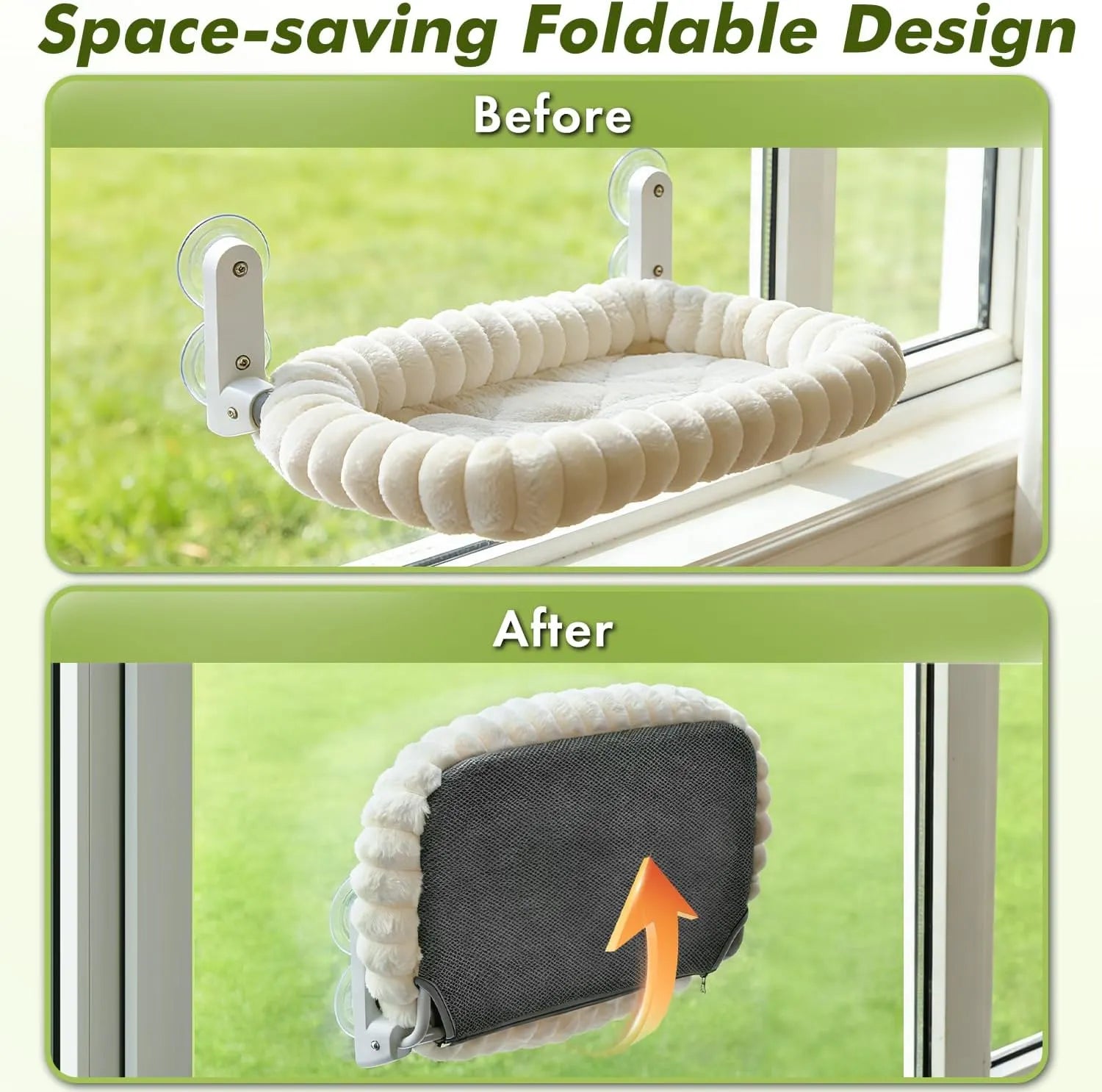 Foldable Plush Bolster Cat Window Bed with Suction Cups