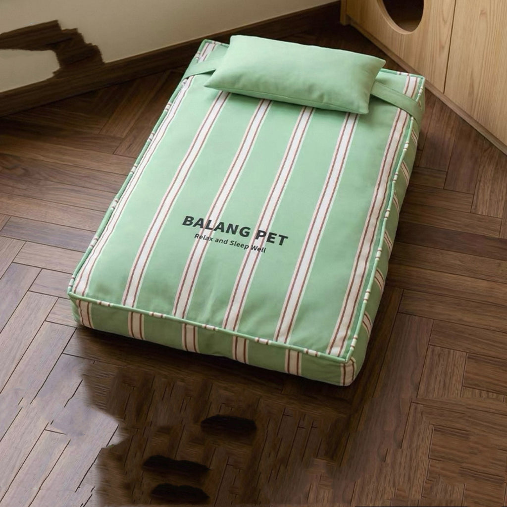 Striped Pet Mattress Bed with Pillow – S or M