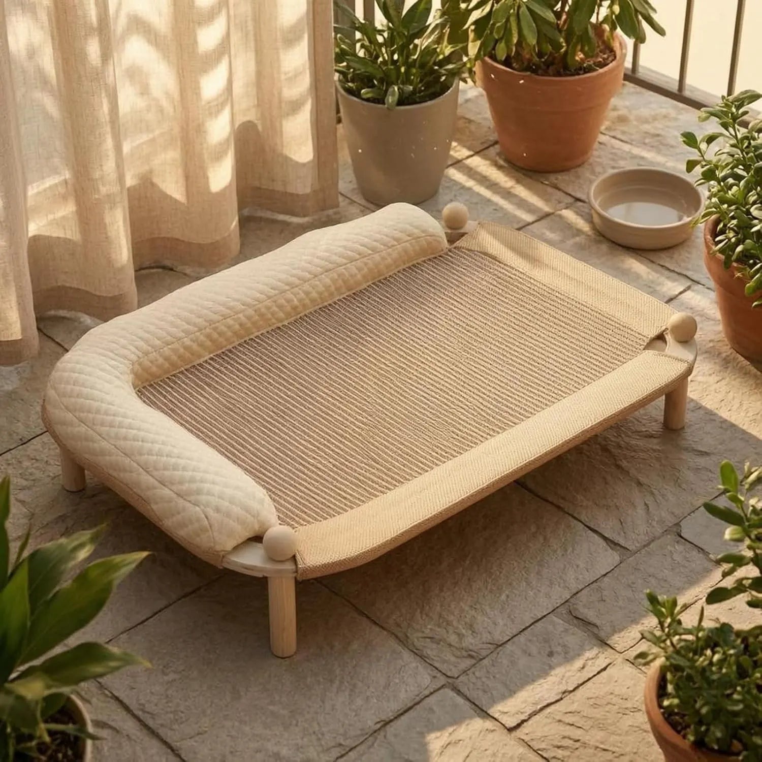 Rectangular Wooden Cat Bed with Cooling or Hemp Mat