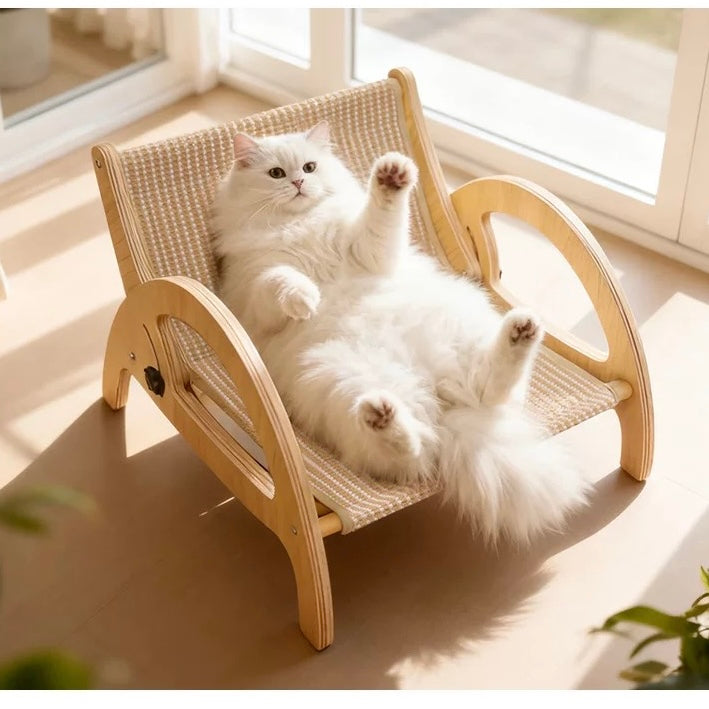 Adjustable Wooden Cat Scratcher Lounge with Sisal Mat