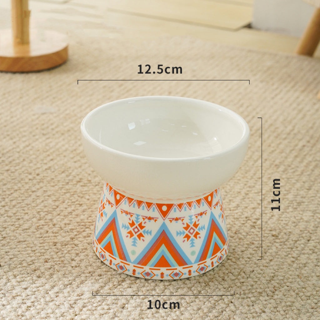 Geometric Pattern Raised Ceramic Cat Bowl – 9 Designs