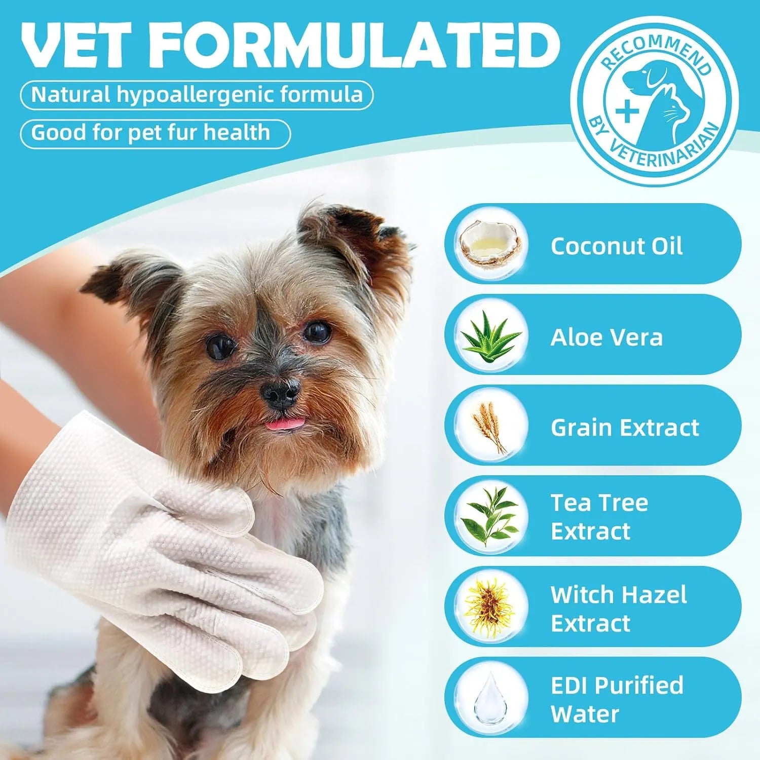 Disposable Pet Cleaning Glove Wipes – 6 Count