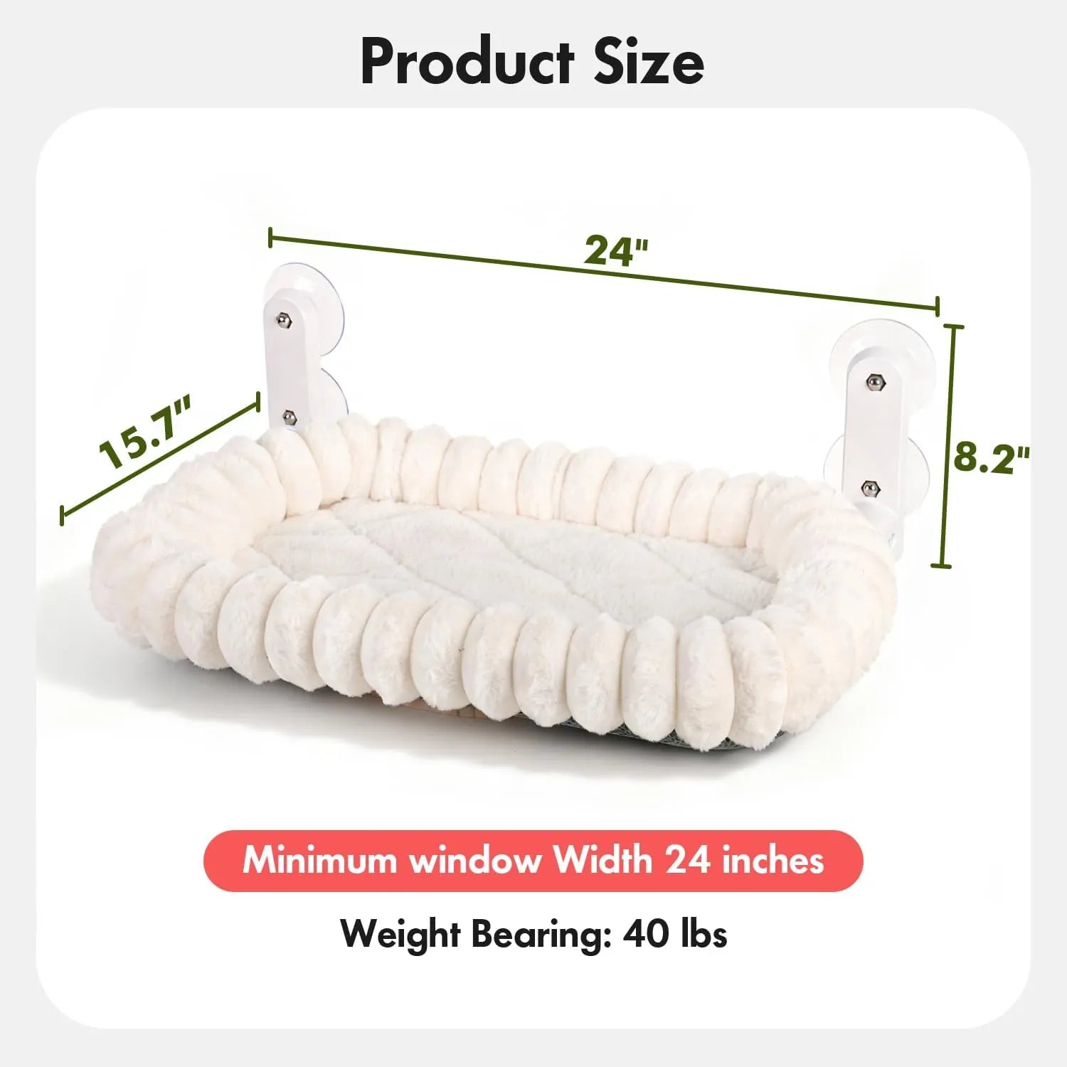 Foldable Plush Bolster Cat Window Bed with Suction Cups