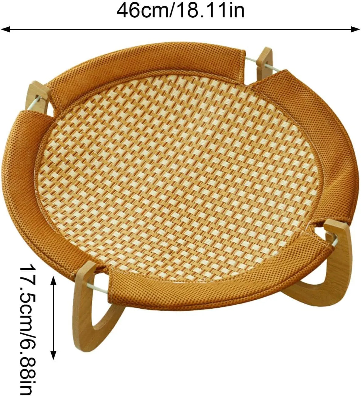 Elevated Natural Rattan Cat Bed with Wooden Base