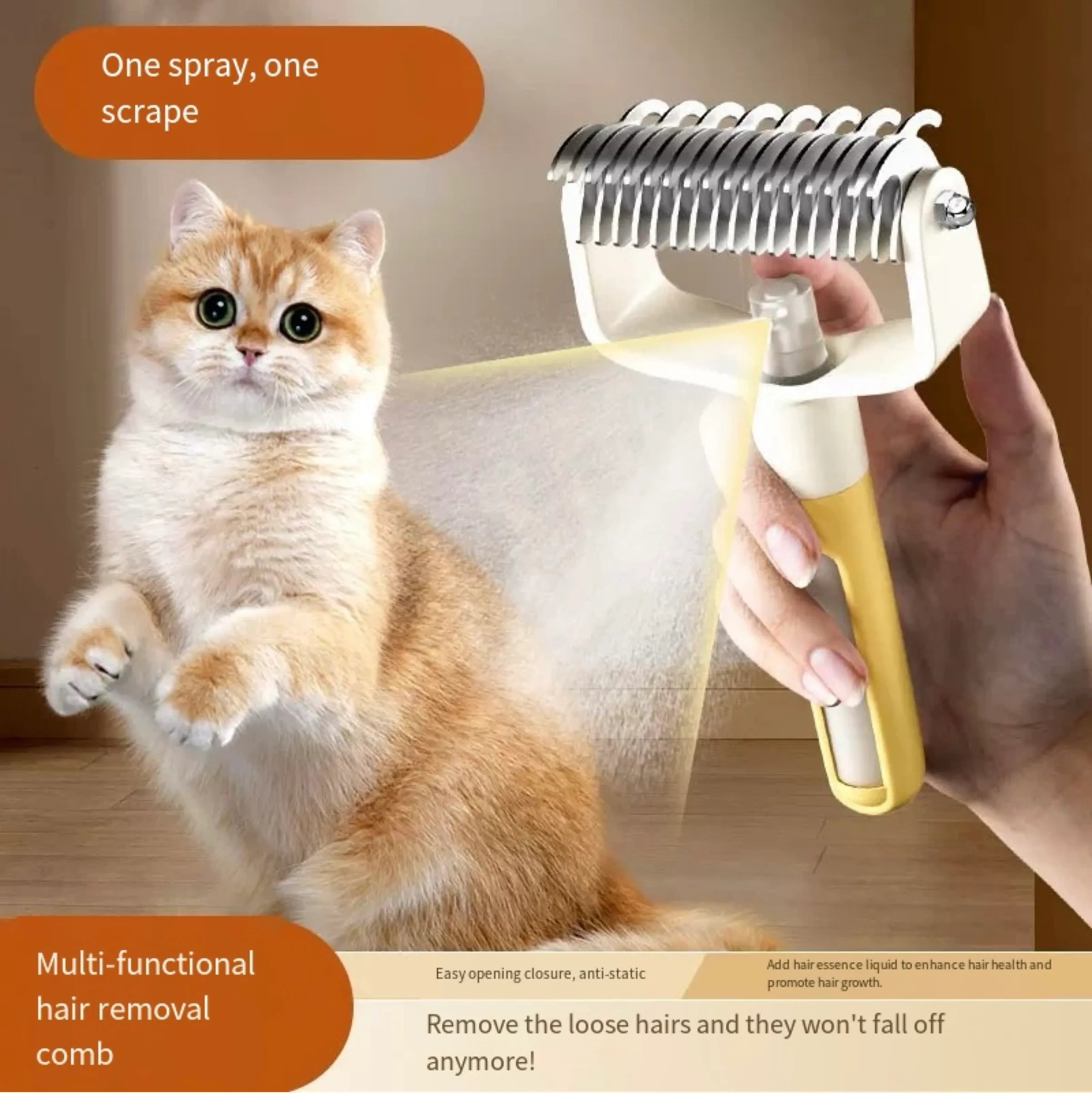Pet Deshedding Comb with Mist Spray – 3 Colors