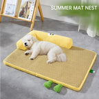 Rattan-Weave Pet Mat with Plush Bolster – 3 Sizes