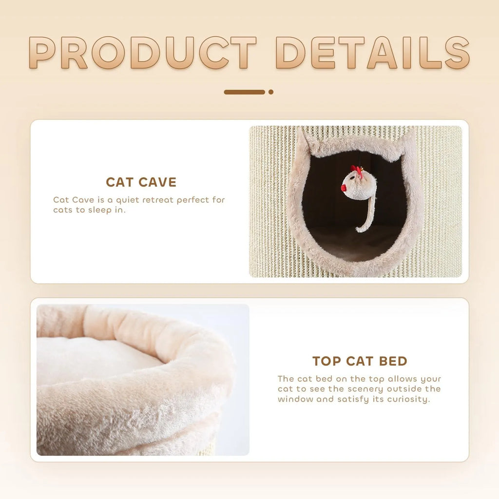 Two-Level Sisal Cat Scratcher Bed with Round Lounges