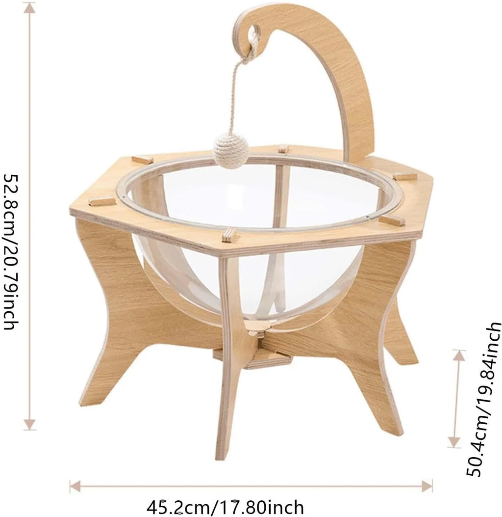 Wooden Space Capsule Cat Bed with Clear Bubble