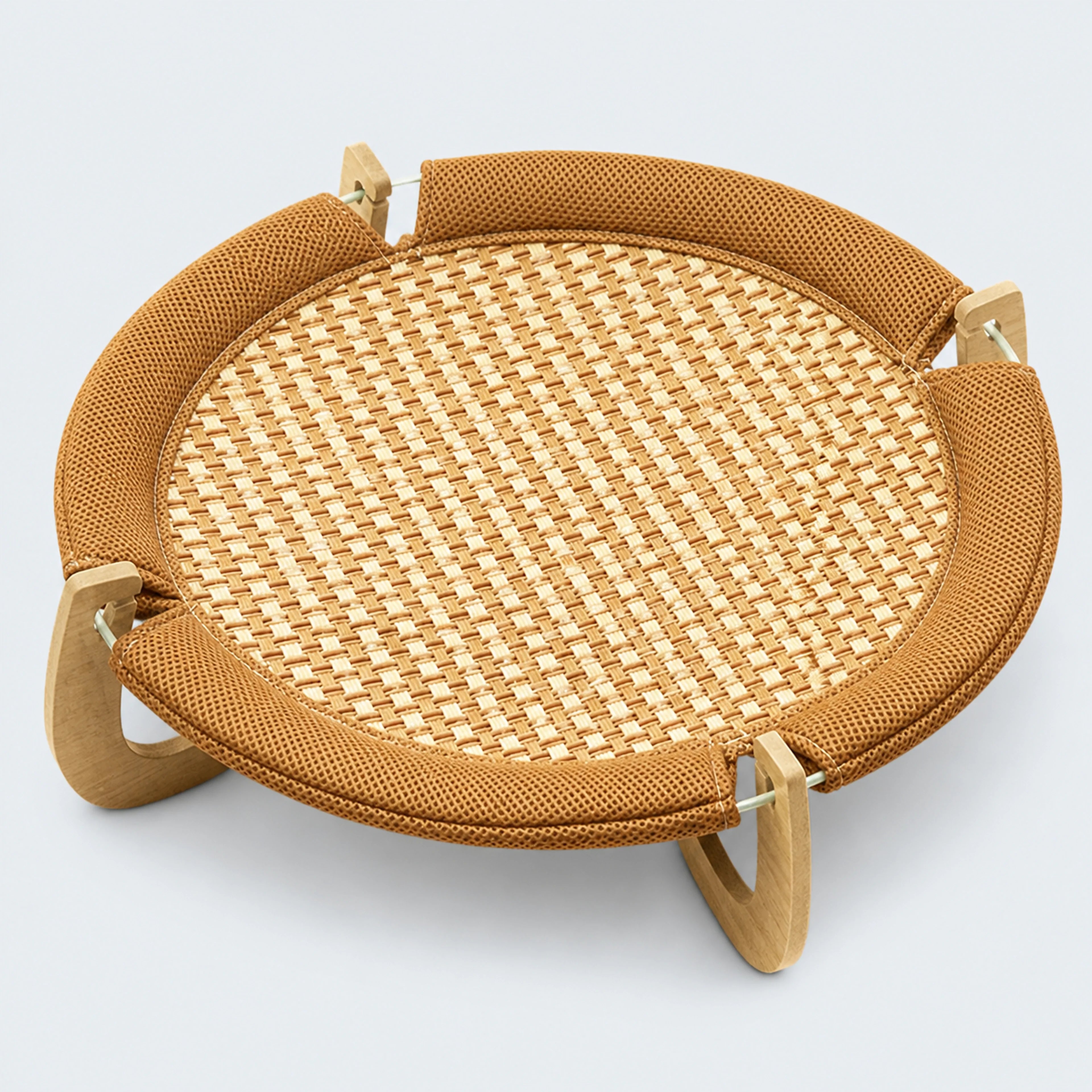 Elevated Natural Rattan Cat Bed with Wooden Base | ALDERKIN