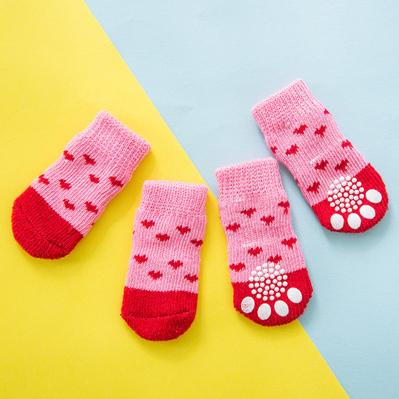 Non-Slip Dog Socks – 4-Piece Set, 8 Styles, 3 Sizes
