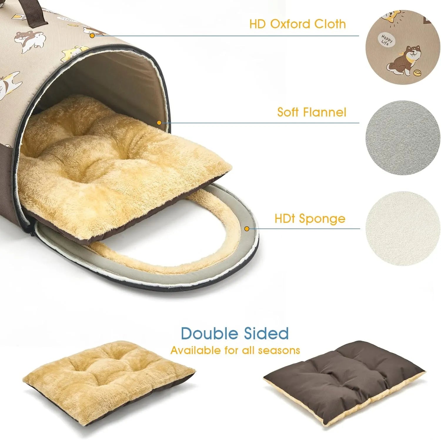 2-in-1 Foldable Pet Cave Bed – 3 Styles, 5 Sizes