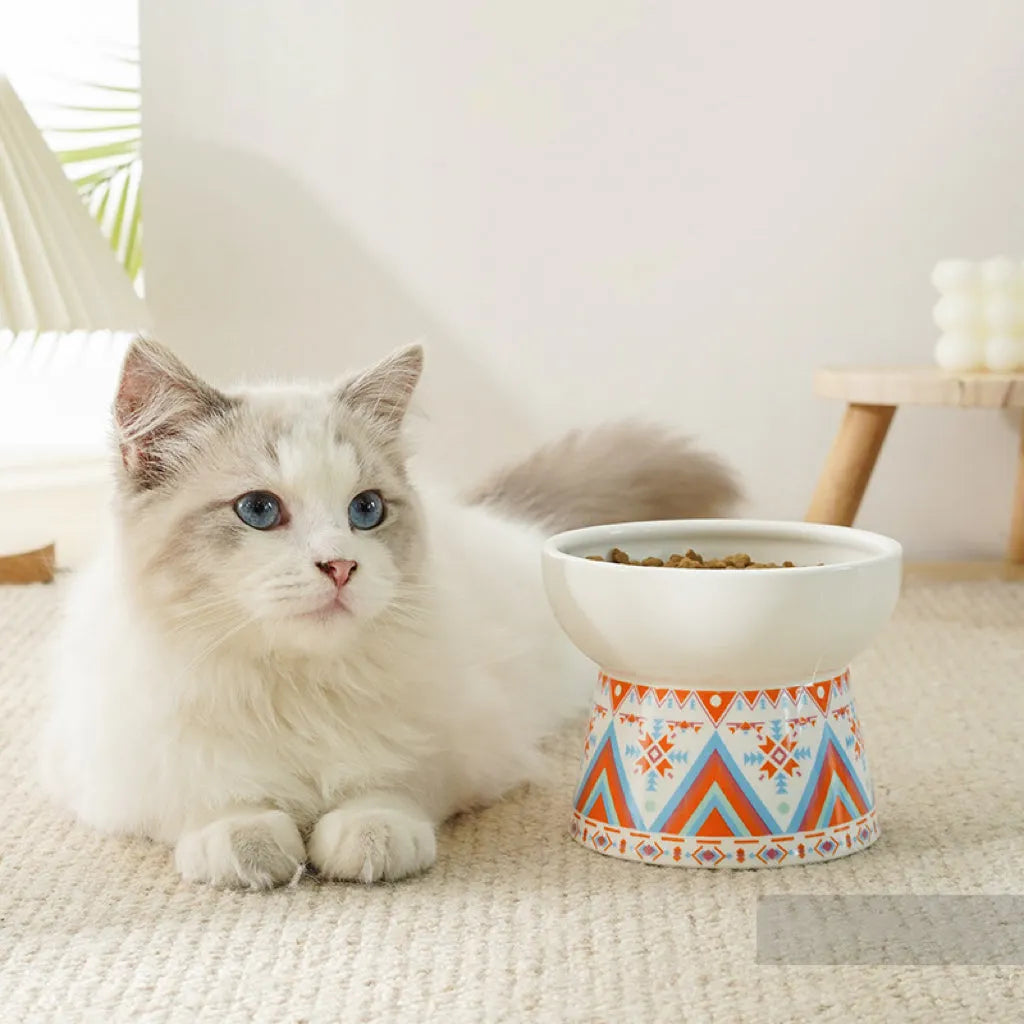 Geometric Pattern Raised Ceramic Cat Bowl – 9 Designs