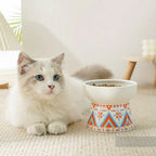 Geometric Pattern Raised Ceramic Cat Bowl – 9 Designs