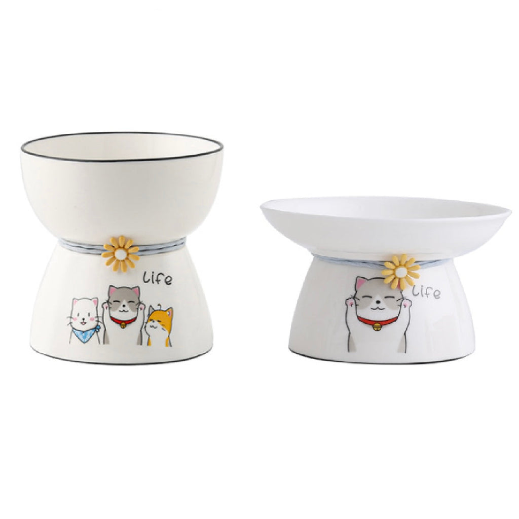 Raised Ceramic Cat Food & Water Bowls – Single or Set