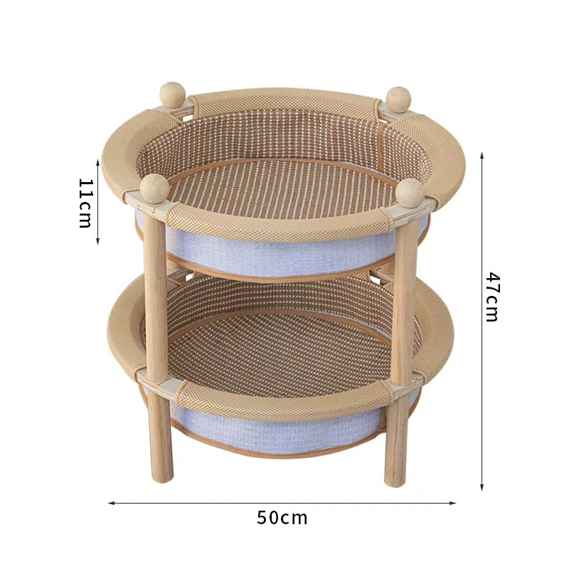 2-Tier Wooden Cat Scratcher Bed with Sisal Mat & Play Ball