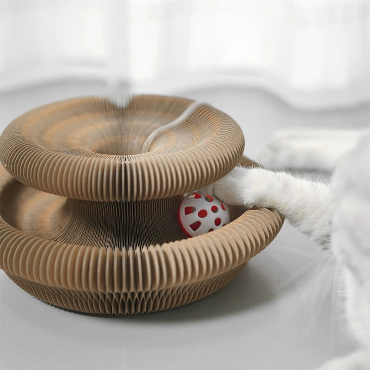 Expandable Cardboard Cat Scratcher with Ball Track