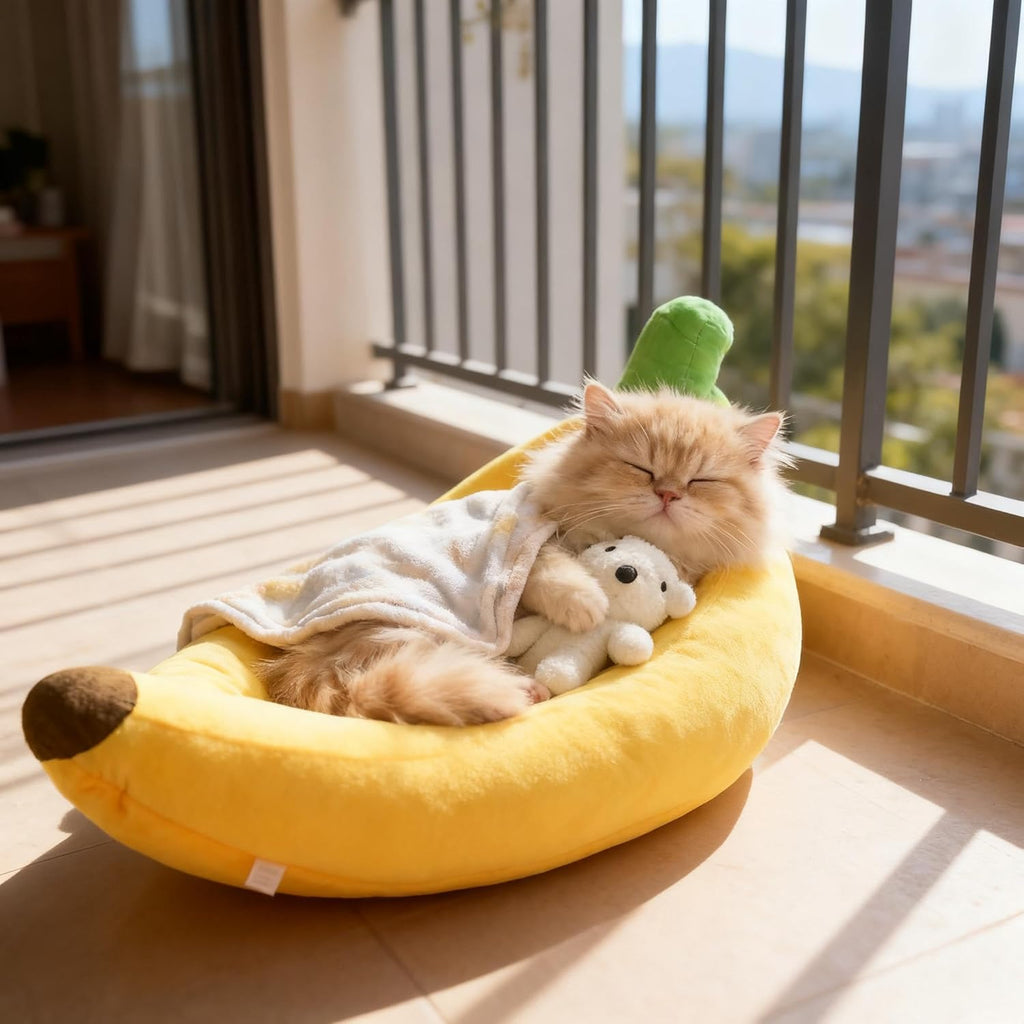 Banana-Shaped Washable Pet Bed for Cats & Dogs